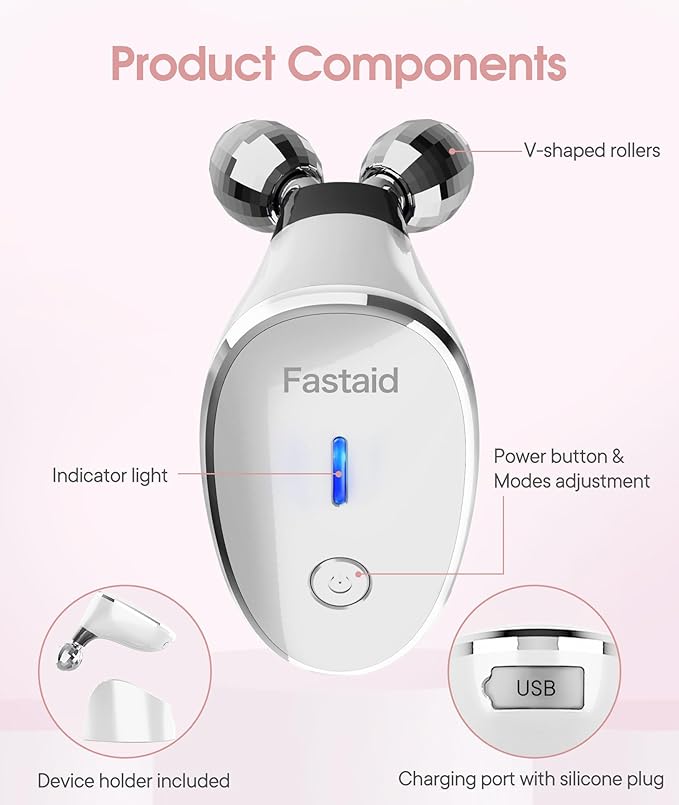Microcurrent Facial Devices, Face Microcurrent Device, Facial Roller Massager for Double Chin, Boost Skin Care Products Absorption, Glossy White