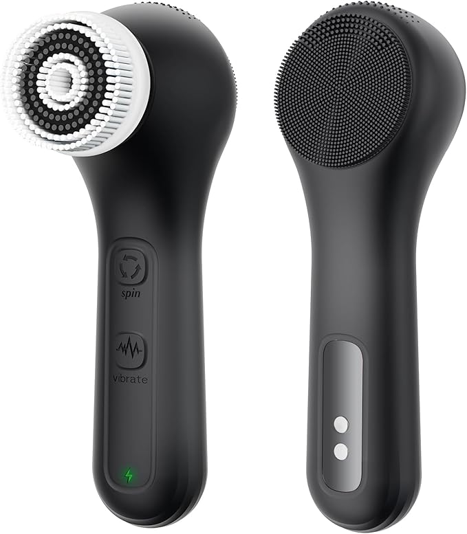 Vibrating and Rotating Face Scrubber, Waterproof Rechargeable Facial Cleansing Brush, 8 Modes Face Brush for Exfoliating and Massaging, for Removing Blackhead（Matte Black）