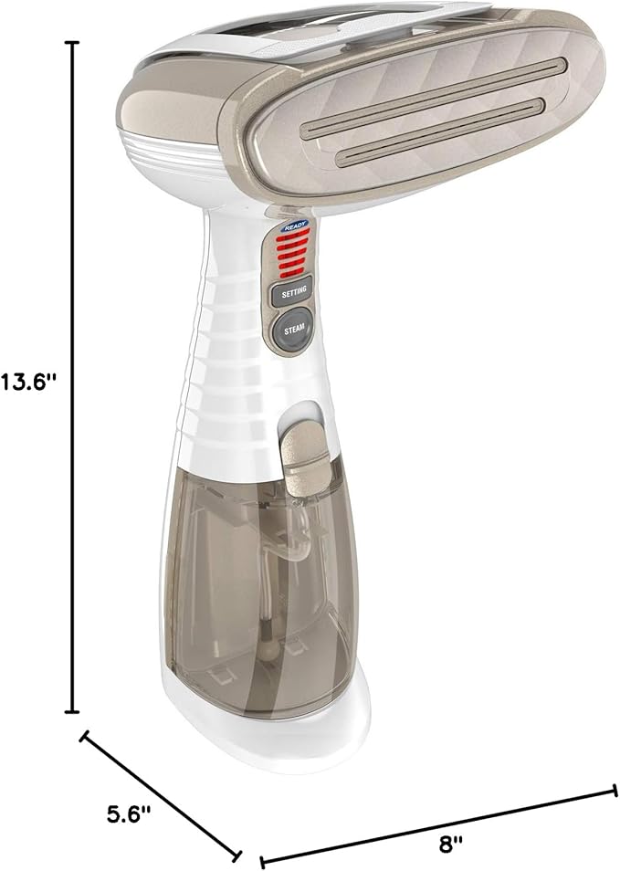 Conair Handheld Garment Steamer for Clothes, Turbo ExtremeSteam 1875W, Portable Handheld Design, Strong Penetrating Steam, White / Champagne