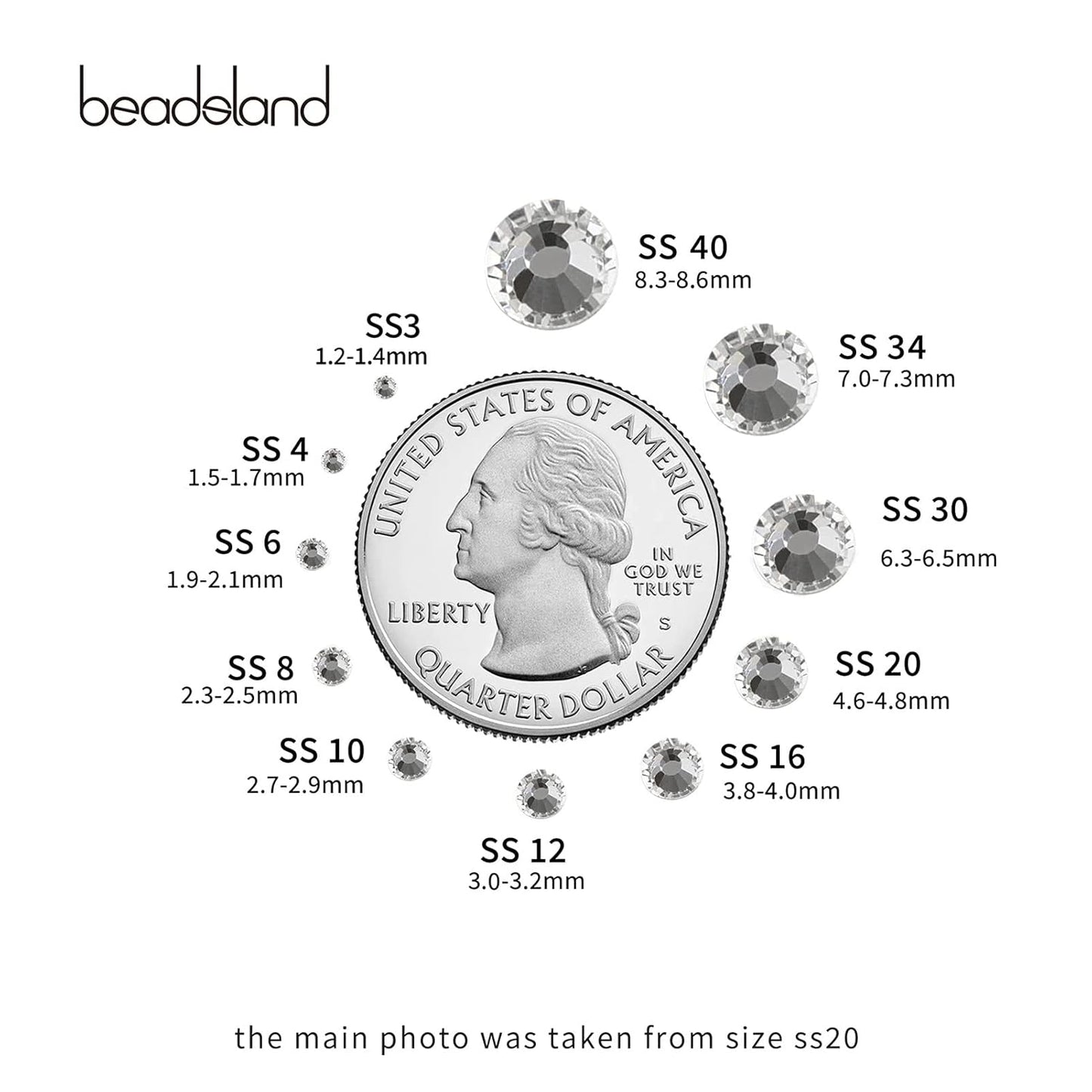 beadsland Flat Back Crystal Rhinestones Round Gems for Nail Art and Craft Glue Fix, Crystal, 10mm, SS50/144pcs