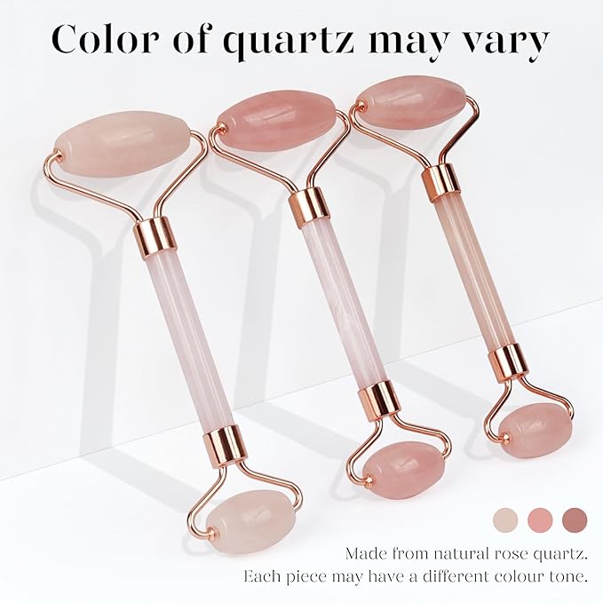 BAIMEI 2 Gua Sha Stones & 1 Rose Quartz Facial Roller Massage Set Skincare Tools