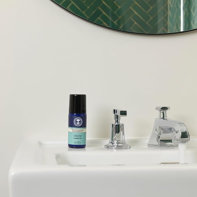 Neal's Yard Roll on Deodorant, 24-Hour Odor Guarding, Moisture-Absorbing Bamboo Powder & Cleansing Shikimic Acid, Aluminum-Free, Rose & Geranium, 50mL
