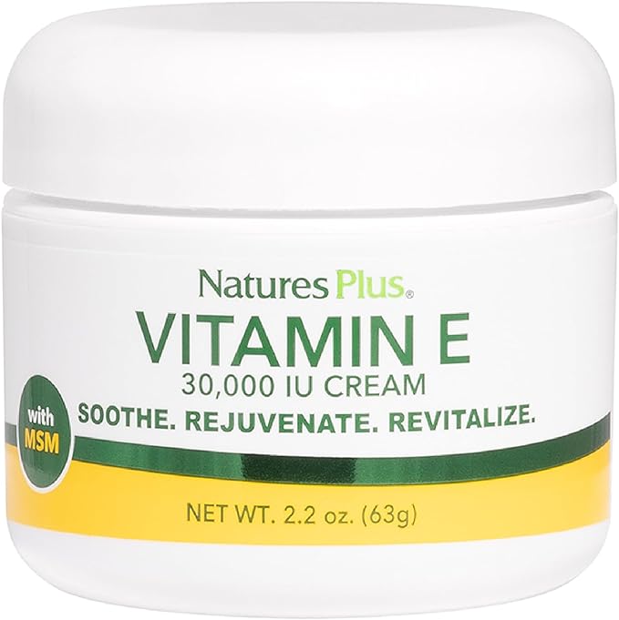 Natures Plus Vitamin E Cream - 30,000 iu, 2.2 oz - Helps Relieve Dry Skin, May Soothe Minor Skin Irritations- with MSM, Aloe Vera, Vitamins A & D - Vegan, Vegetarian