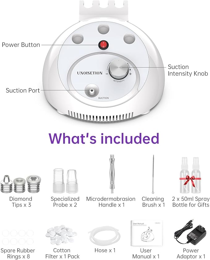 2 in 1 Desktop Blackhead Remover Vacuum, UNOISETION at-Home Dermabrasion Facial Machine for Exfoliation & Radiant Skin, Beauty Gifts for Women