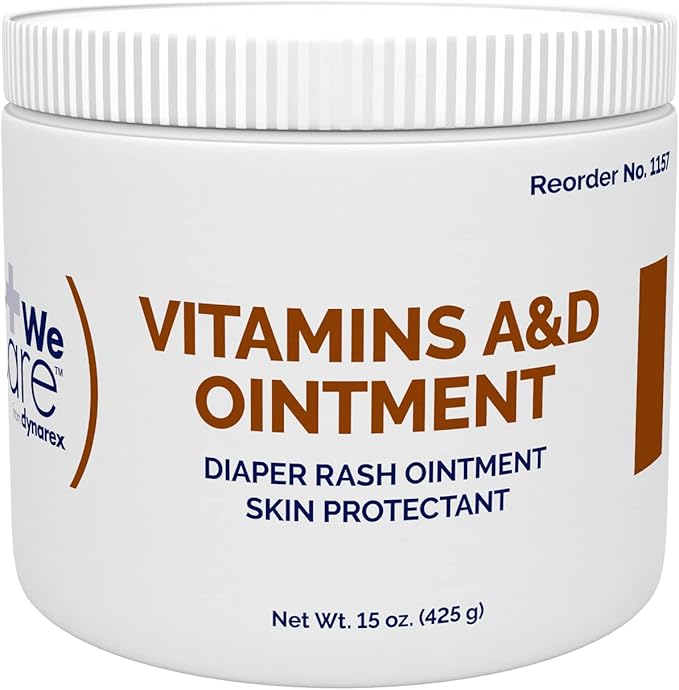 Dynarex Vitamins A & D Ointment, Ointment with Vitamin A and Vitamin D Skin Protectant, for Diaper Rash and Discomfort, White, 15 oz Jar