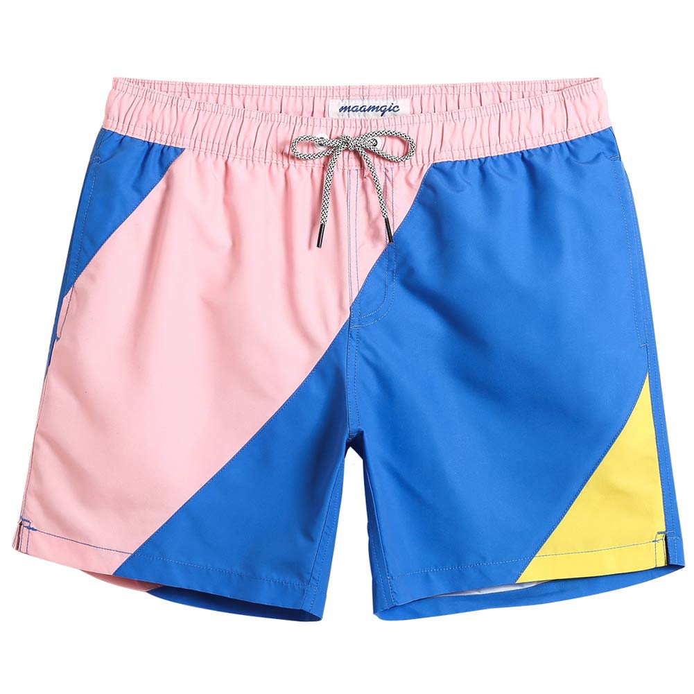 maamgic Mens Swim Trunks Quick Dry Swim Shorts with Mesh Lining Funny Swimwear Bathing Suits Color Blocking X-Small