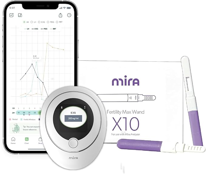 Mira Max Fertility Monitor & Ovulation Test Kit for Women, Track LH, PdG, E3G Hormone Levels, Digital Fertility Tracker + 10 Ovulation Test Strips, Monitor and Detect Ovulation at-Home with Mira App