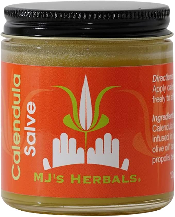MJ’s Herbals Calendula Salve - Skin Soothing Balm, Coconut-Free Salve Made w/Calendula Blossoms and Propolis Beeswax (4 oz)