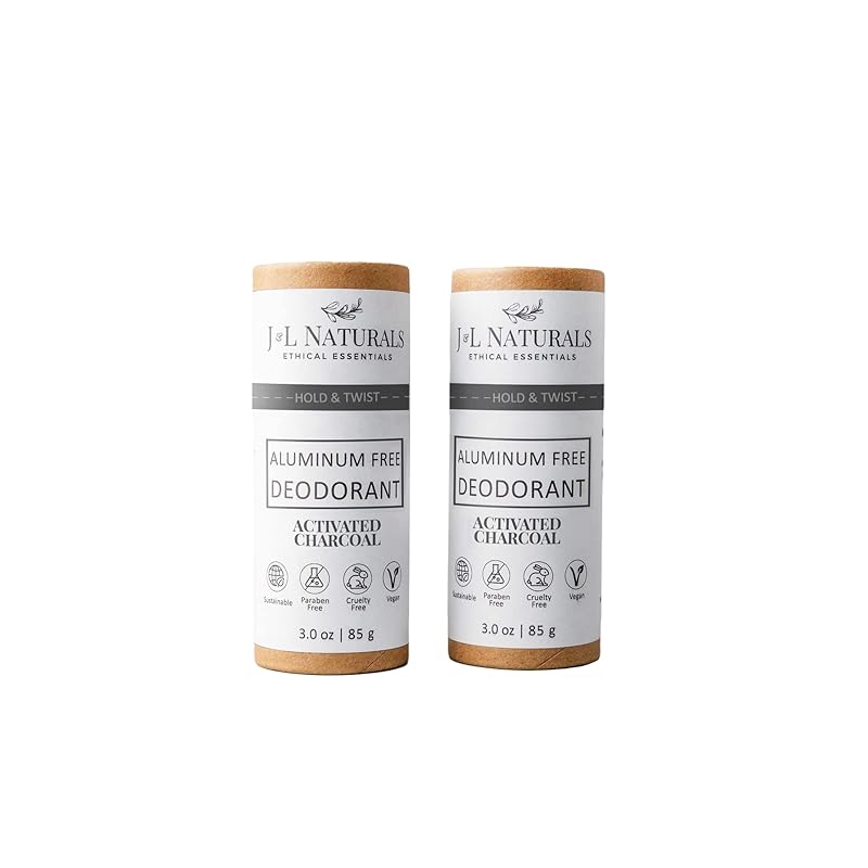 J&L Naturals Aluminum Free Deodorant for Men & Women | 100% Natural Ingredients With Coconut Oil, Shea Butter, & Essential Oils | Sustainable, Eco-Friendly (Activated Charcoal, 3.0 Oz (Pack of 2))