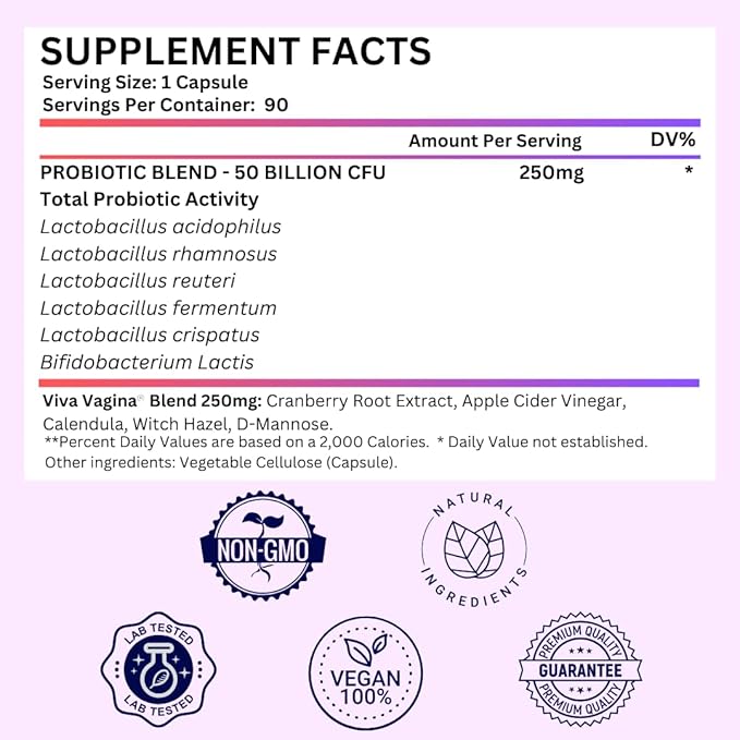 Viva Vaginal Probiotics for Women – Advanced pH Support & Feminine Health Supplement – Promotes Odor Control, Vaginal Flora Balance, & Urinary Health – 90 Vegan Capsules for Daily Wellness