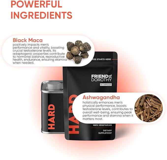Hard Supplement for Men - Black Maca & Ashwagandha Root - Natural Performance Support - Enhances Energy, Vitality, Hormonal Balance - 120 Capsules - Vegetarian-Friendly Formula