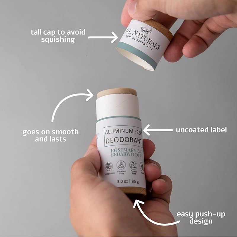 J&L Naturals Aluminum Free Deodorant for Men & Women | 100% Natural Ingredients With Coconut Oil, Shea Butter, & Essential Oils | Sustainable, Eco-Friendly (Rosemary & Cedarwood, 3.0 Oz (Pack of 4))