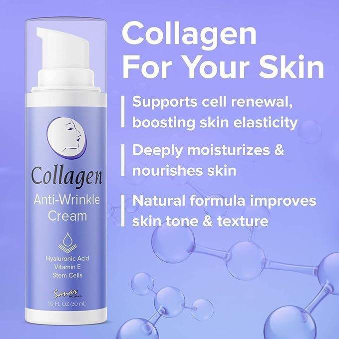 Sanar Naturals Collagen Cream Face Moisturizer - Reduce Wrinkles, Hydrate and Tighten Skin Tone with Hyaluronic Acid, Vitamin E and Apple Stem Cells Anti Wrinkle Cream, 1 fl oz