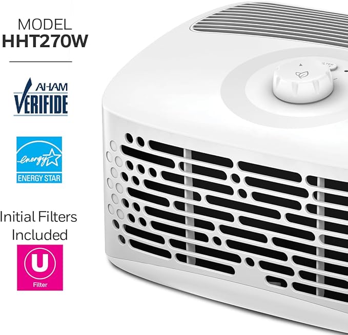 Honeywell Air Purifiers for Home Bedroom, Living Room, Kitchen & Dorm Room (100 sq ft), Dual Action Air Filter Helps Capture Dust, Pollen, Pet Dander & Smoke, HHT270, Tabletop, White