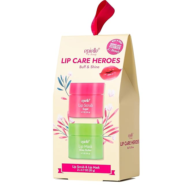 epielle Lip Care Kit Buff & Shine | Lip Sugar Scrub (20g) + Lip Sleeping Mask Berry (20g) | Hydrate for Soft, Smooth Lips | 2-Piece Set for Day & Night Lip Care, Easter Gifts