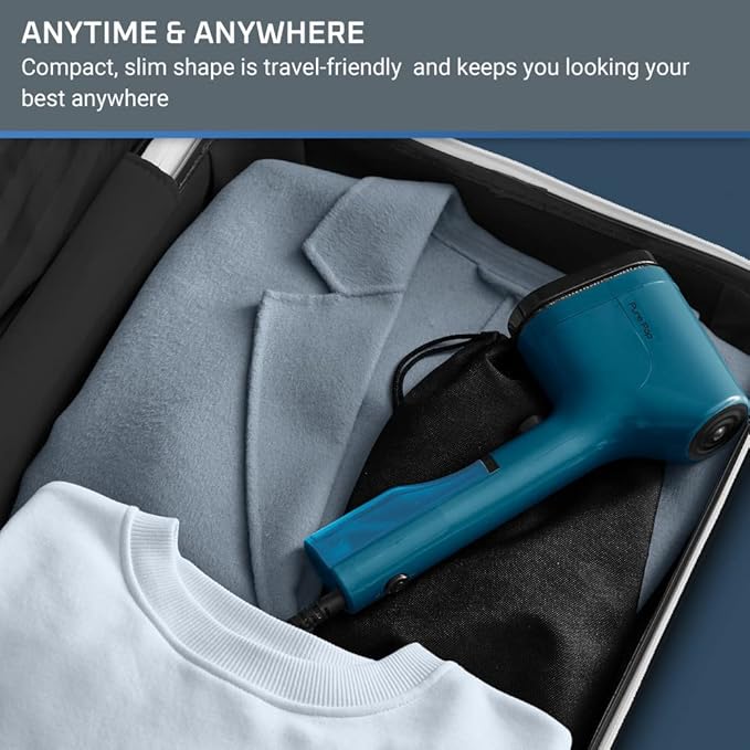 Rowenta, Steamer for Clothes, PurePop Handheld Steamer, 1.5 Lbs, 15 Second Heatup, 2.3 Oz Capacity, 1150 Watts, Ironing, Blue Clothes Steamer, Vacation Essentials, Travel Must Have, DR2020