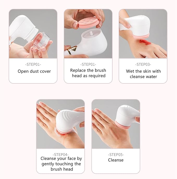 Facial Cleansing Brush with 3 Brush Head, Battery Operated Electric Facial Cleanser Brush Face Scrubber for Exfoliating, 6000RPM Rotating Speed, Skin Washer Gifts