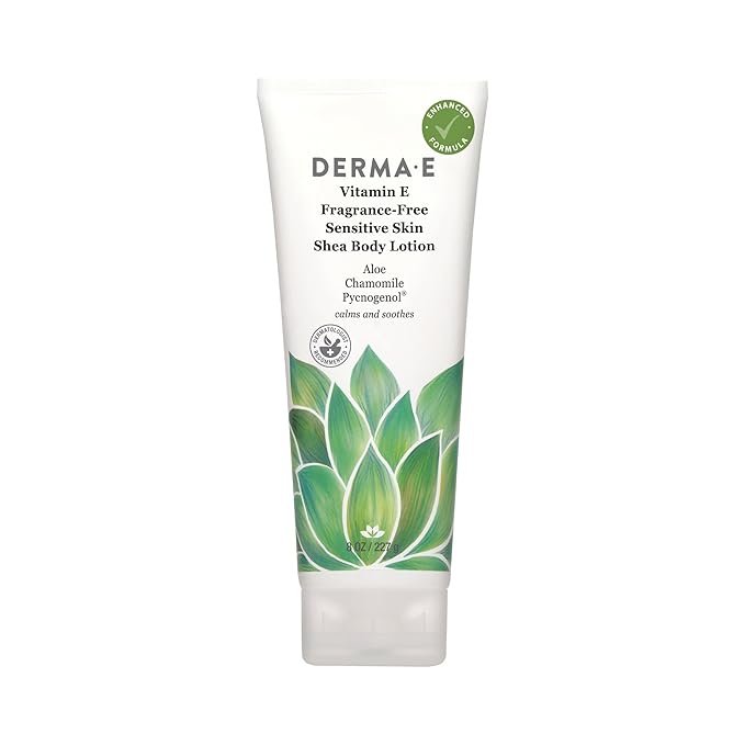 Derma E Vitamin E Intense Moisture Body Lotion, 8 Oz, Fragrance-Free Moisturizing Lotion with Shea Butter, Aloe Vera, Chamomile & Pycnogenol, Soothing Sensitive Skin Lotion