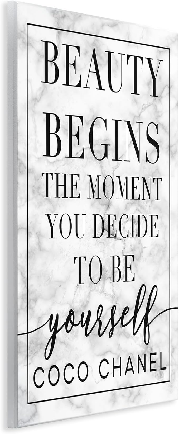 Stupell Industries Beauty Begins Once You Decide to Be Yourself White Marble Typography, Design by Daphne Polselli Wall Art, 10 x 15, Black