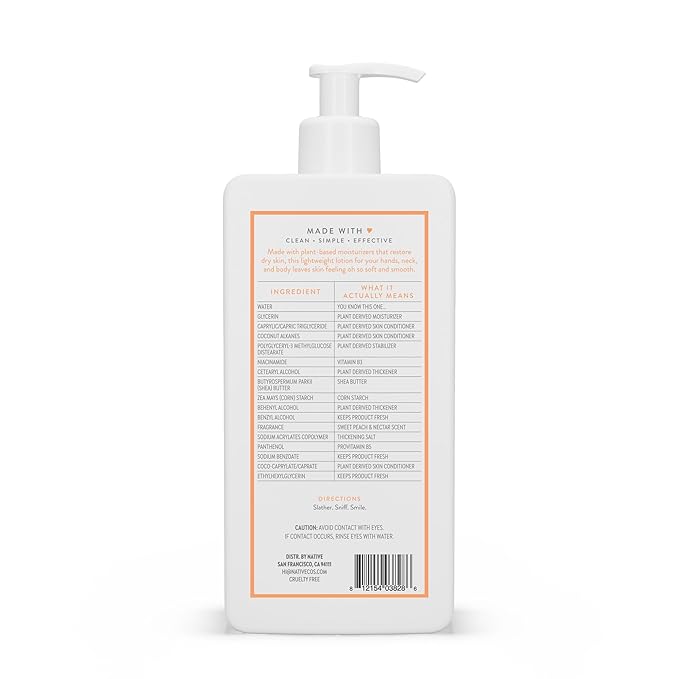 Native Body Lotion Contains Naturally Derived Plant-Based Moisturizers for Women and Men | Restores Dry Skin, Peach & Nectarine, 16.5 fl oz