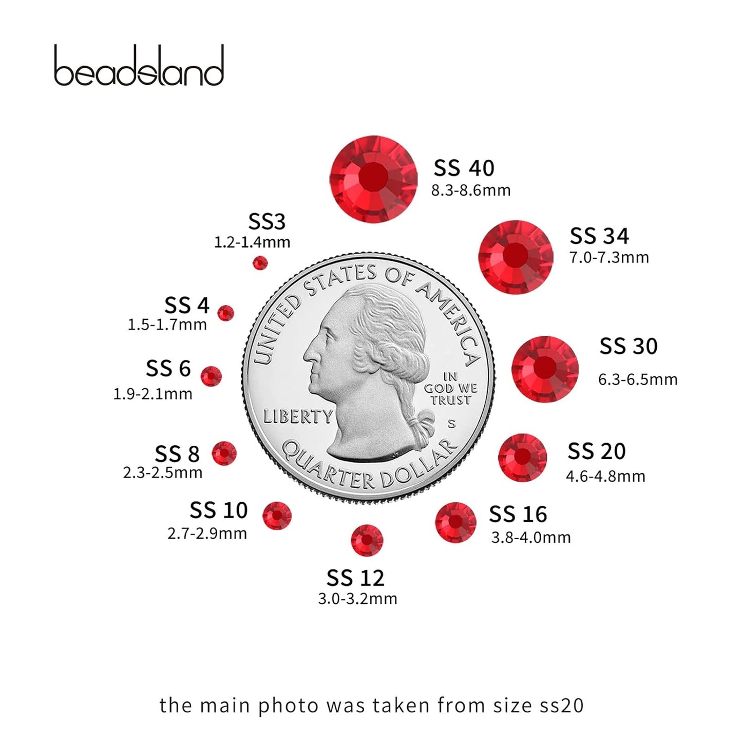 beadsland Flat Back Crystal Rhinestones Round Gems, Light Siam (1.9-2.0mm) SS6/1440pcs