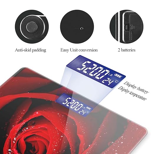 Weight Scale Digital Bathroom Scale Scale for Body Weight 400 lbs Personalized Digital Scale with Backlit Display Easy Read(Battery Not Included) - Red Rose