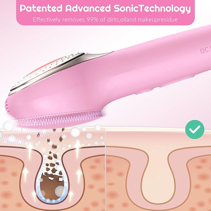 Landmore Silicone Face Scrubber, Waterproof Facial Cleansing Brush with Red Light Thermal Massage, Electric Face Scrubber with Nose Scrubber Exfoliator for Women/Men Deep Cleansing, Power Exfoliating