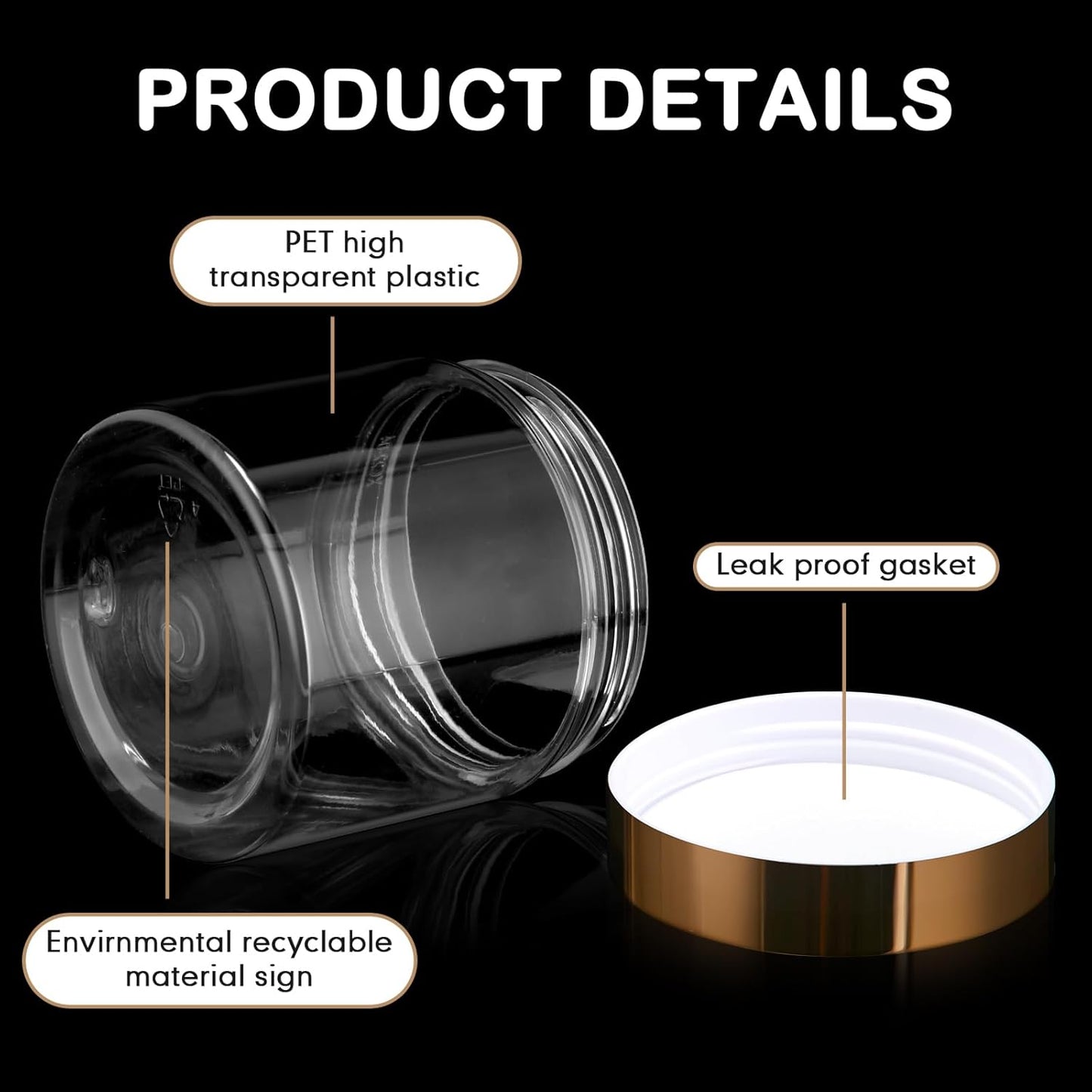 SATINIOR 100 Pcs Plastic Jars with Lids Small Containers Lids Wide Mouth Small Plastic Containers for Lotion Cream Rhinestones Body Butters Travel Storage(8 oz,Gold)