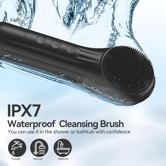 Facial Cleansing Brush, Silicone Face Scrubber with Heat and Vibration 5 Speeds, Waterproof Rechargeable Electric Face Scrub Brush for Men & Women, Deep Cleansing, Exfoliating and Massage (Black)