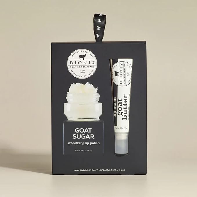 Dionis Goat Milk Lip Care Duo – Original Sugar Scrub & Overnight Mask + Creamy Coconut Overnight Lip Mask & Balm Kit for Nourished, Moisturized Lips