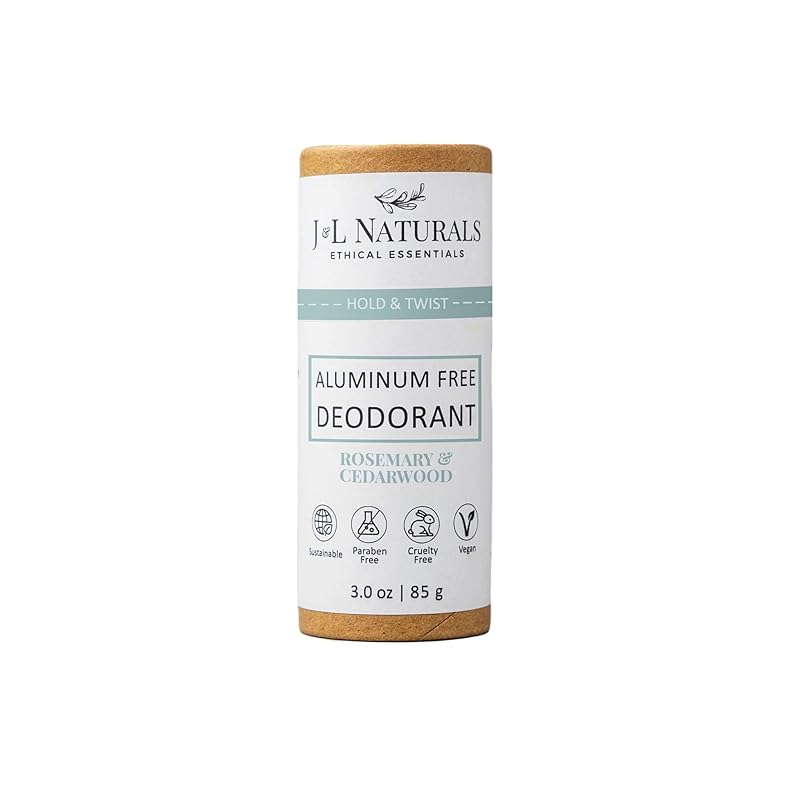 J&L Naturals Aluminum Free Deodorant for Men & Women | 100% Natural Ingredients With Coconut Oil, Shea Butter, & Essential Oils | Sustainable, Eco-Friendly (Rosemary & Cedarwood, 3.0 Oz (Single))