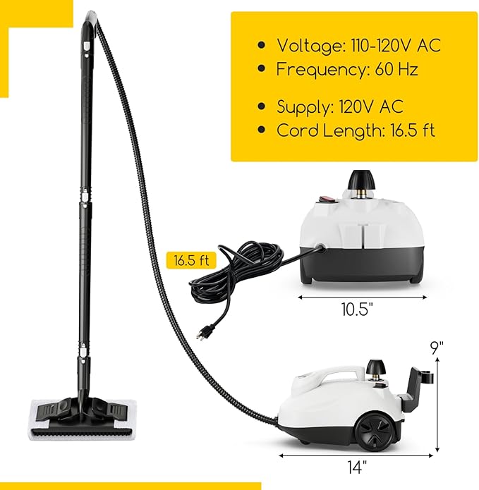 COSTWAY Multi-Purpose Steam Cleaner, Portable Steamer with Trigger Lock, Wheels & 61 OZ Water Tank, 1800W Steam Cleaning Machine for Upholstery, Car, Floor, Grout & Tile, 15 Accessories Included