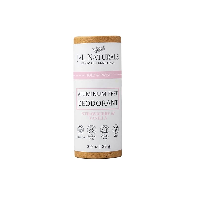 J&L Naturals Aluminum Free Deodorant for Men & Women | 100% Natural Ingredients With Coconut Oil, Shea Butter, & Essential Oils | Sustainable, Eco-Friendly (Strawberry & Vanilla, 3.0 Oz (Single))