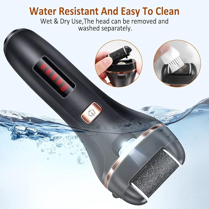 Electric Callus Remover for Feet,Rechargeable Foot File Hard Skin Remover,Waterproof 14 in1 Professional Pedicure Kit for Cracked Heels &Dead Skin,with 9 Roller Heads 2 Speed, Battery Display