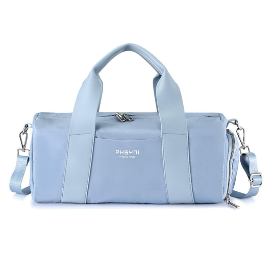 PHSYNI Compact Sports Gym Bag for Women, Cute Mini Duffle Bag with Wet Pocket & Shoes Compartment, Personal Item Travel Workout Bag, 16"- Small, Sky Blue