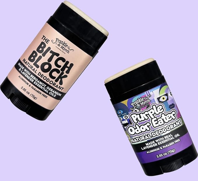 Frankie & Myrrh Lavender Dynamic Deo Duo | The B!#CH Block and Purple Odor Eater 2 Pack Natural Deodorant