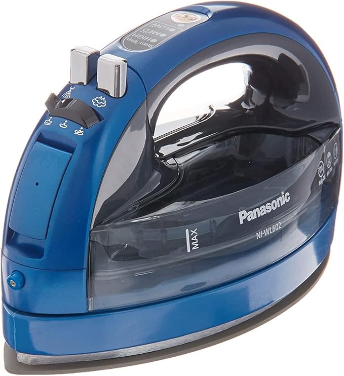 Panasonic Blue 360 Freestyle Cordless Iron NI-WL602 - Portable Steamer for Clothes with Ceramic Charging Base, Vertical Steam Irons, Compact Heavy Duty Press Ironing Machine, 1500 Watts