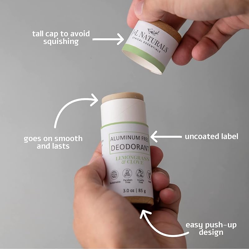 J&L Naturals Aluminum Free Deodorant for Men & Women | 100% Natural Ingredients With Coconut Oil, Shea Butter, & Essential Oils | Sustainable, Eco-Friendly (Lemongrass & Clove, 3.0 Oz (Pack of 2))