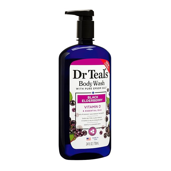 Dr Teal's Body Wash with Pure Epsom Salt, Black Elderberry with Vitamin D & Essential Oils, 24 fl oz