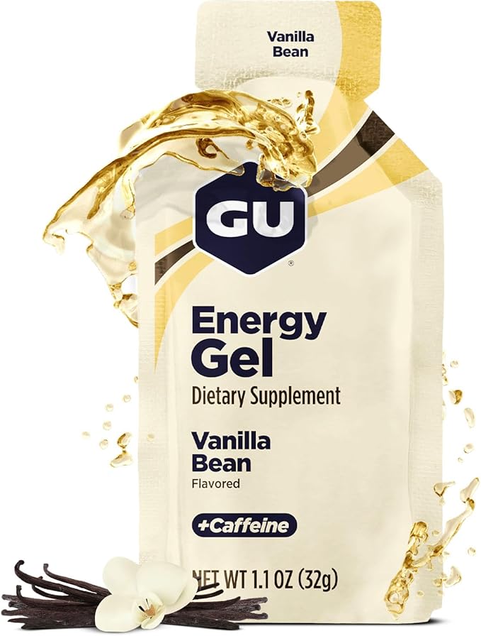 GU Energy Original Sports Nutrition Energy Gel, Vegan, Gluten-Free, Kosher, and Dairy-Free On-the-Go Energy for Any Workout, 24-Count, Vanilla Bean