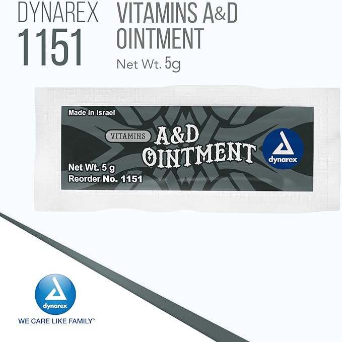 Dynarex Vitamins A&D Ointment Without Lanolin - Vitamin A and D Ointment Protectant For Minor Cuts, Burns, Diaper Rash & Dry Skin - 1 Box - 144 Packets/Box - 5g Packets (Packaging May Differ)