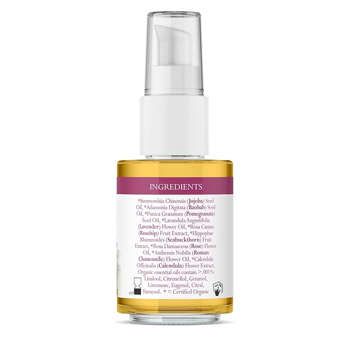 Badger Rose Face Oil, 100% Organic Face Moisturizer, Nourishing & Soothing Organic Jojoba Oil & Rose Oil, Vegan Antioxidant Rich Moisturizing Facial Oil, 1 fl oz Glass Bottle