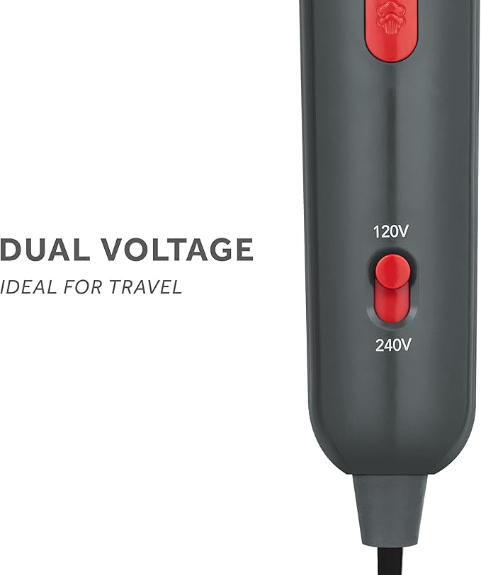 Sunbeam 1520W Handheld Steamer for Clothes, Portable, Foldable, Travel Steamer, Dual Voltage 120/240, Non-Stick, High and Low Steam Setting, 25s Heat Up, 140ml Tank, Bristle Brush, Storage Bag, Black