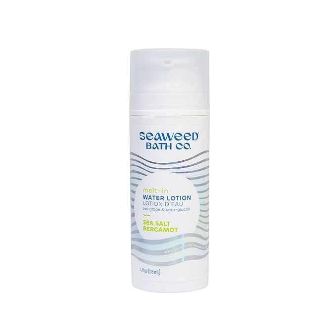 Seaweed Bath Co. Melt-In Water Lotion, Sea Salt Bergamot Scent, 4 Ounce, Sustainably Harvested Seaweed, Sea Grape, Beta-Glucan