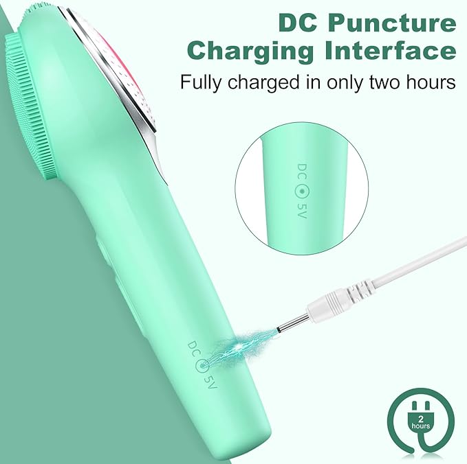 Facial Cleansing Brush, Silicone Electric Face Scrubber Waterproof Sonic Vibration Face Cleanser Brush for Men Women, Rechargeable Face Brushes with Nose Scrub Brush Exfoliating Massaging(Green)