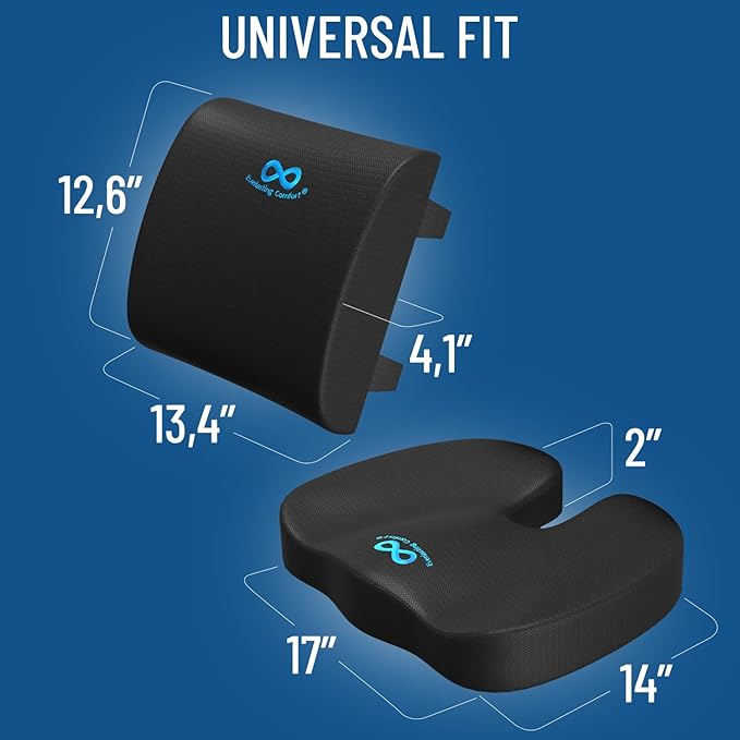 Everlasting Comfort Gel Infused Memory Foam Car Seat Cushion & Lumbar Pillow Combo for Tailbone Pain, Sciatica, Sitting Fatigue - Booster Seat for Adults - Ergonomic Car Seat Cushions for Driving