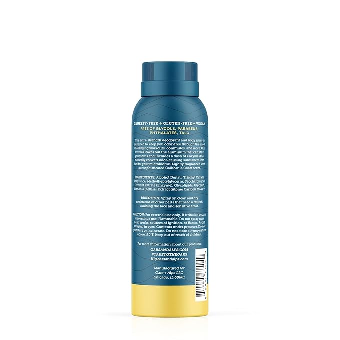 Oars + Alps Spray Deodorant for Men and Women, Aluminum Free Deodorant and Full Body Spray, California Coast, 3 Pack
