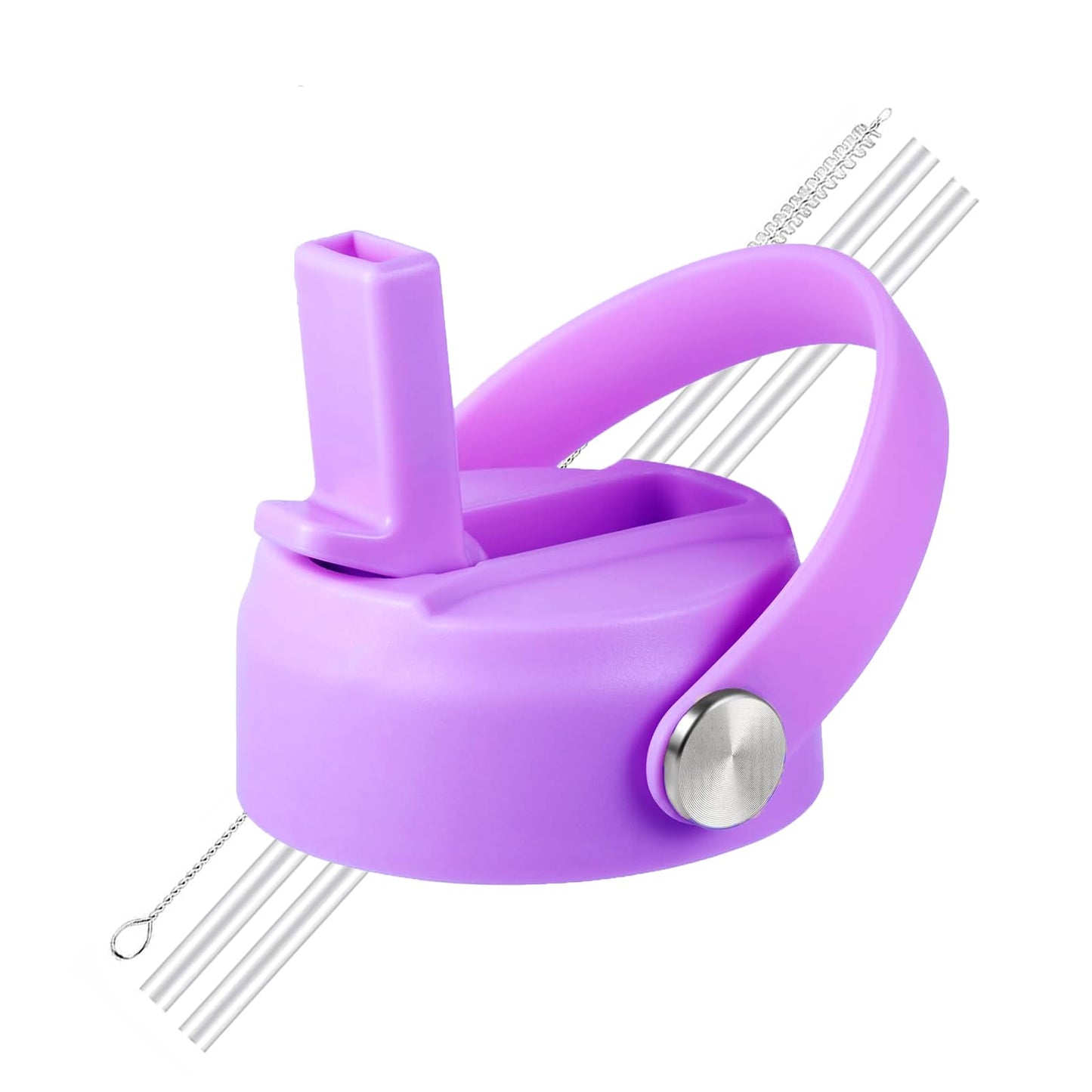 LLCJYYCY Lids with Straw for Hydroflask Wide Mouth 20 32 40 oz, Flex Straw Lid Fit for Hydro Flask Sports Water Bottles, Flexible Handle Replacement Lid Straws Cap Top Accessories (Light Purple)