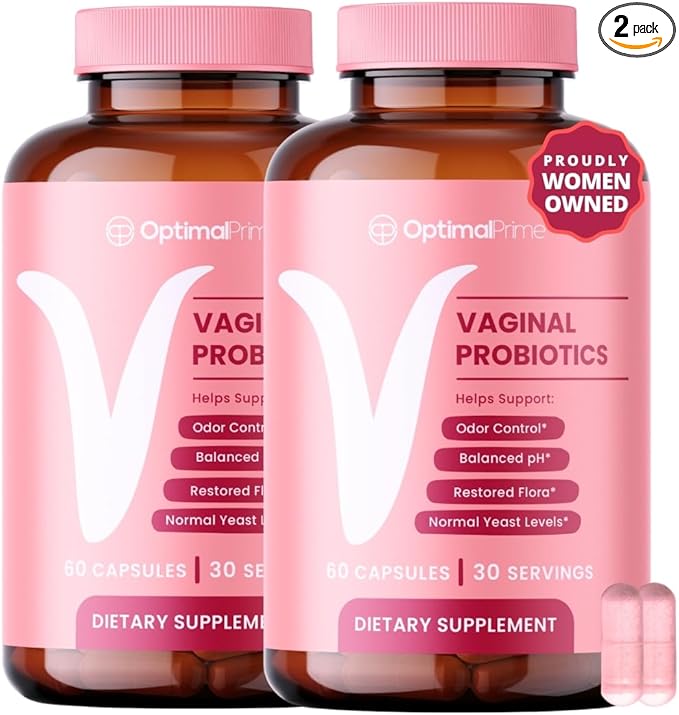 Optimal Prime Vaginal Probiotics for Women with Prebiotics, Cranberry Extract, and a Lactobacillus Probiotic Blend, Supports Healthy Vaginal Flora, Odor Control, pH Balance, 60 Capsules (Pack of 2)