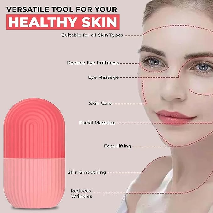 Ice Roller for Face, Puffy Eyes & Neck, Easy to Hold & Use, Reusable, Facial Beauty Ice Roller for Glowing & Clear Skin, Cold Therapy Facial Massage Roller (Multi Colour)